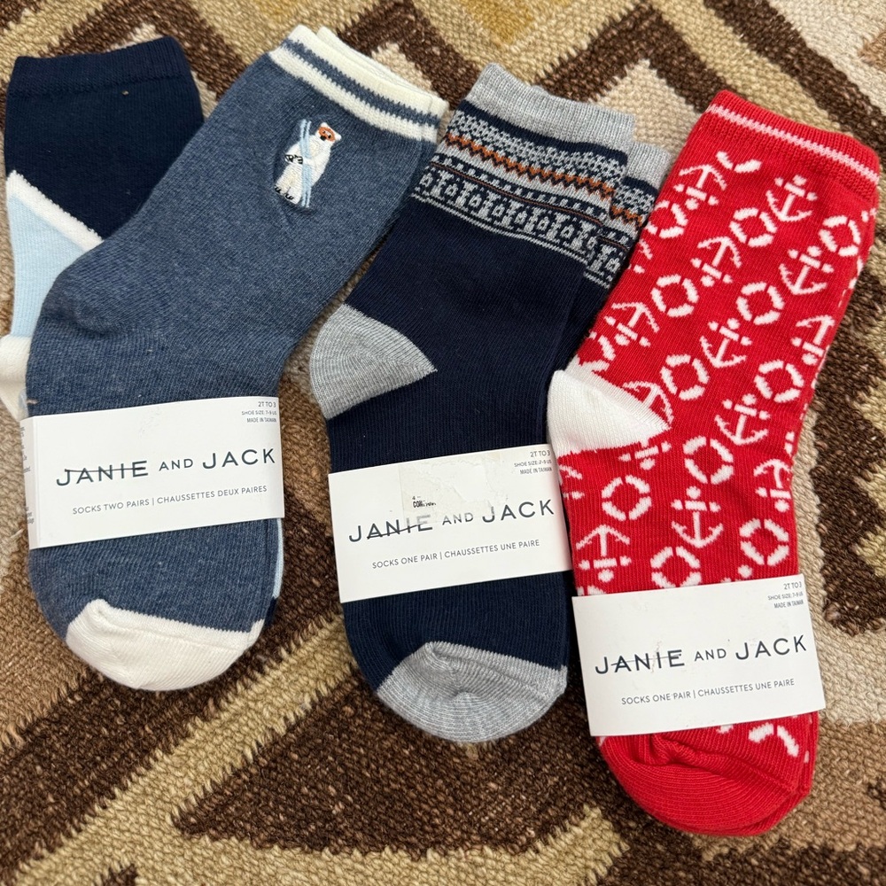 Janie and Jack 4 total Casual Socks Red and Blue Set 2T-3